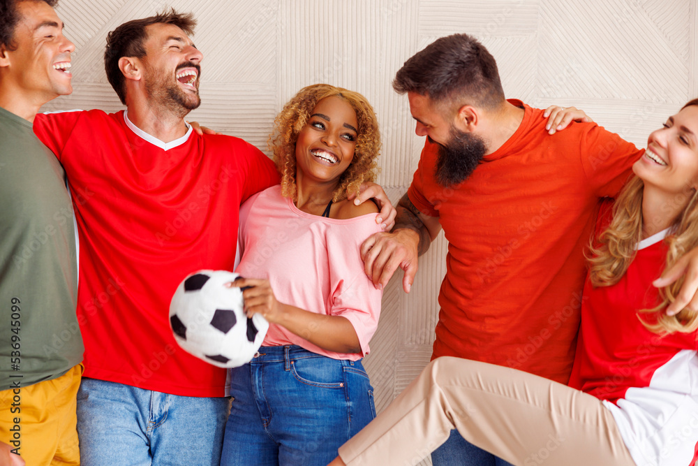 Football fans with cheering props getting ready for world championship game