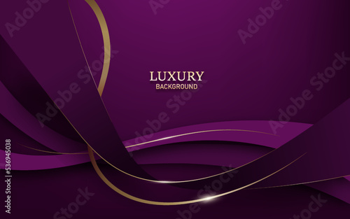 Luxury ribbon purple abstract background and golden line elements with light effect