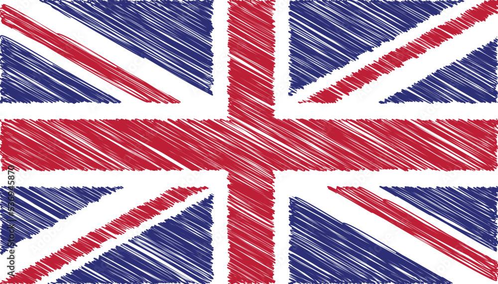 Close up United Kingdom national flag with scribble effect vector illustration - obrazy, fototapety, plakaty 