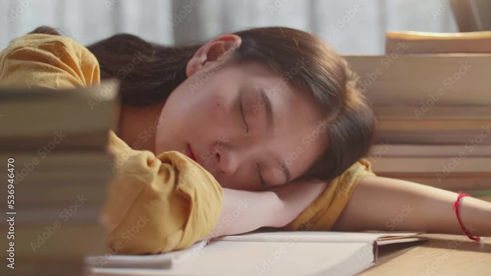 Close Up Of Young Asian Female Studying At Home Sleeping While Reading Books On The Table
Close Up Of Young Asian Female Studying At Home Sleeping While Reading Books On The Table
