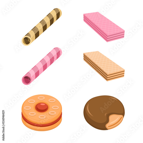 Cookies and wafer roll collection set illustration vector 