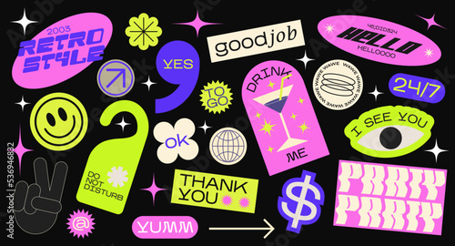 Collection of various patches, labels, tags, stickers, stamps for shopping and packaging. discounts, new collection. Vector set, trendy promo labels