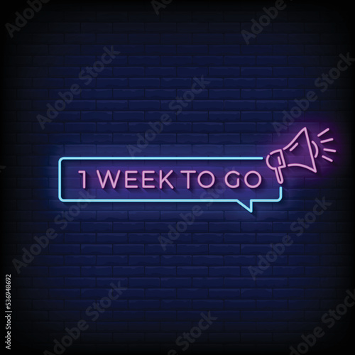 Neon Sign one week to go with brick wall background vector