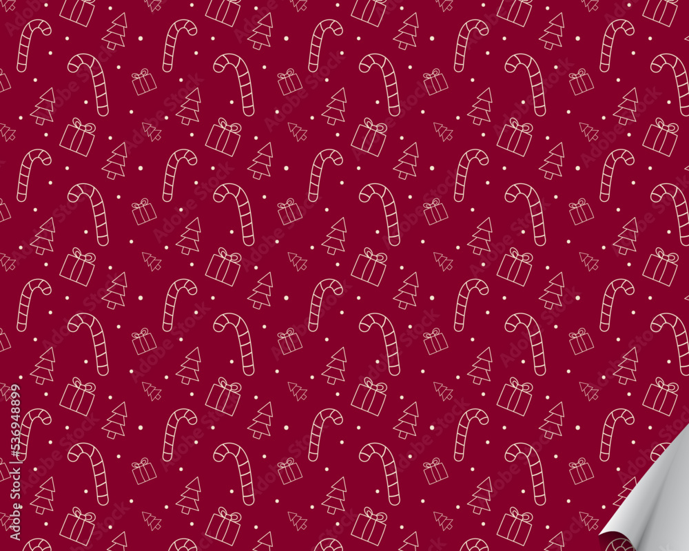 Christmas Seamless pattern on red background.