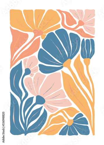 Floral abstract elements. Botanical composition. Modern trendy Matisse minimal style. Floral poster, invite. Vector arrangements for greeting card or invitation design