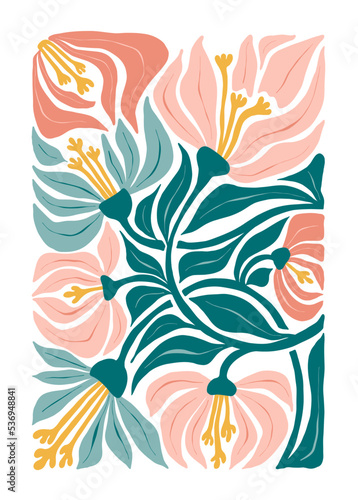 Floral abstract elements. Botanical composition. Modern trendy Matisse minimal style. Floral poster, invite. Vector arrangements for greeting card or invitation design