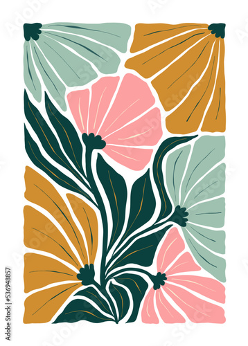 Floral abstract elements. Botanical composition. Modern trendy Matisse minimal style. Floral poster, invite. Vector arrangements for greeting card or invitation design