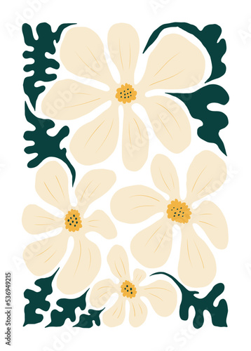 Floral abstract elements. Botanical composition. Modern trendy Matisse minimal style. Floral poster  invite. Vector arrangements for greeting card or invitation design