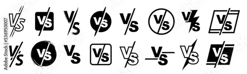 Versus letters icon set isolated on white background. Vs logo, symbol, sign. Compare design template for game, battle and sport. Vector illustration. photo