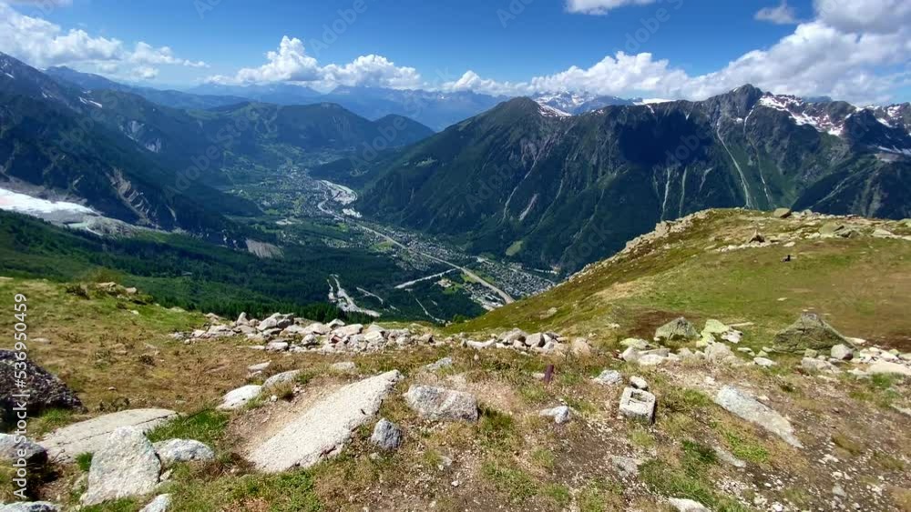Scenic Viewpoint Overlooking Town Of Chamonix In France - drone shot Scenic Viewpoint Overlooking Town Of Chamonix In France - drone shot