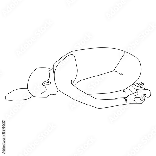 Line art of woman doing Yoga in Child pose vector.