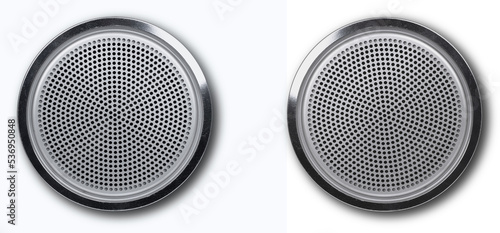 Plakat Realistic round metal loudspeakers isolated, with minimum shadow