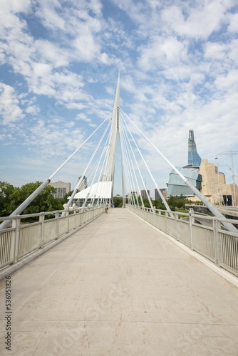 Vertical shot of the Esplanade Riel bridge, Winnipeg, Manitoba, Canada photo