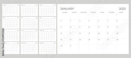 2023 simple Calendar Printable start from monday