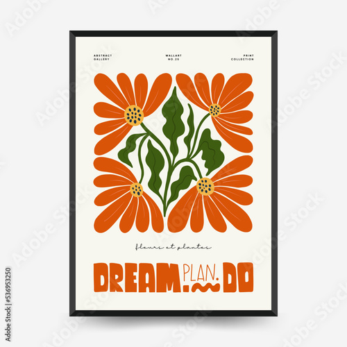 Abstract floral posters template. Modern trendy Matisse minimal style. Pink and blue colors. Hand drawn design for wallpaper, wall decor, print, postcard, cover, template, banner. 