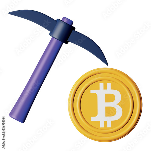 Bitcoin mining 3d rendering isometric icon.