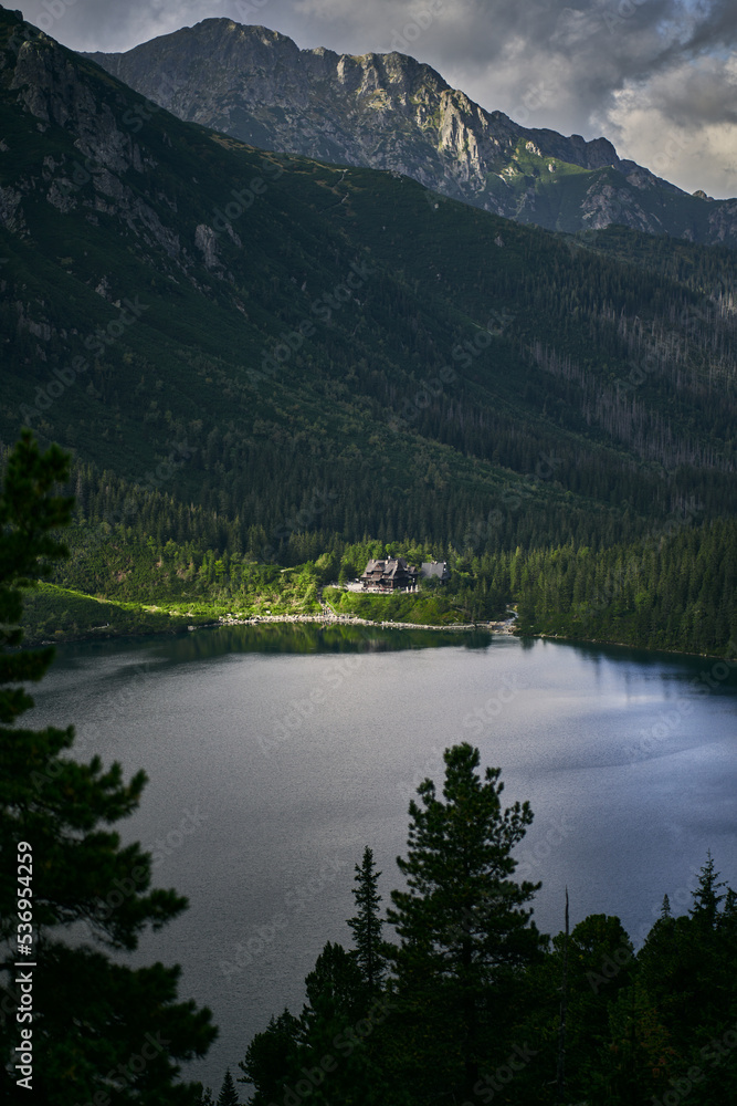 Morskie Oko lake. Famous travel destination in Polish Tatras Mountains. Charming lake in the European mountains.