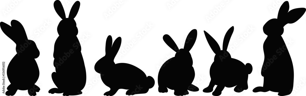 rabbits, hares set silhouette isolated vector
