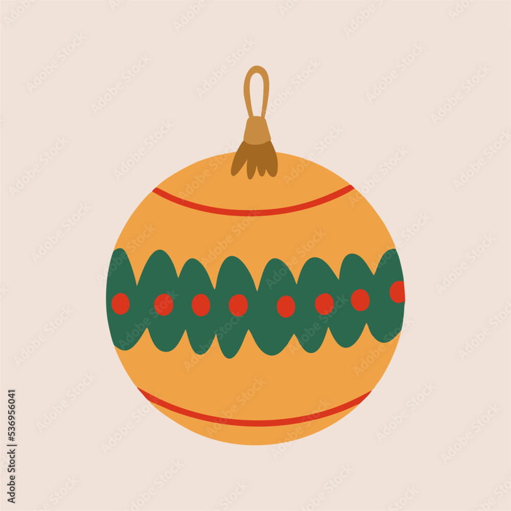 Christmas tree decorations. Decorative toy in retro style. Traditional accessory for the celebration of New Year and Christmas on a white background.