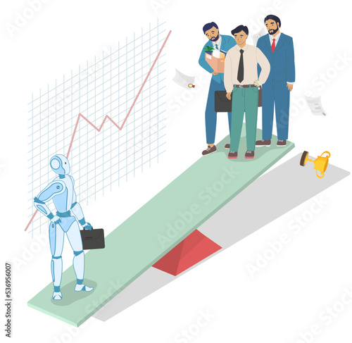 RPA versus manual labor 3d vector illustration