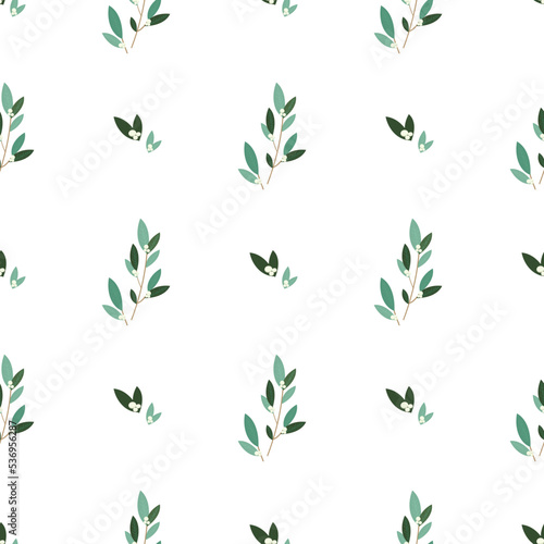 Fototapeta Naklejka Na Ścianę i Meble -  Seamless vector pattern eucalyptus branch with berries on a white background.