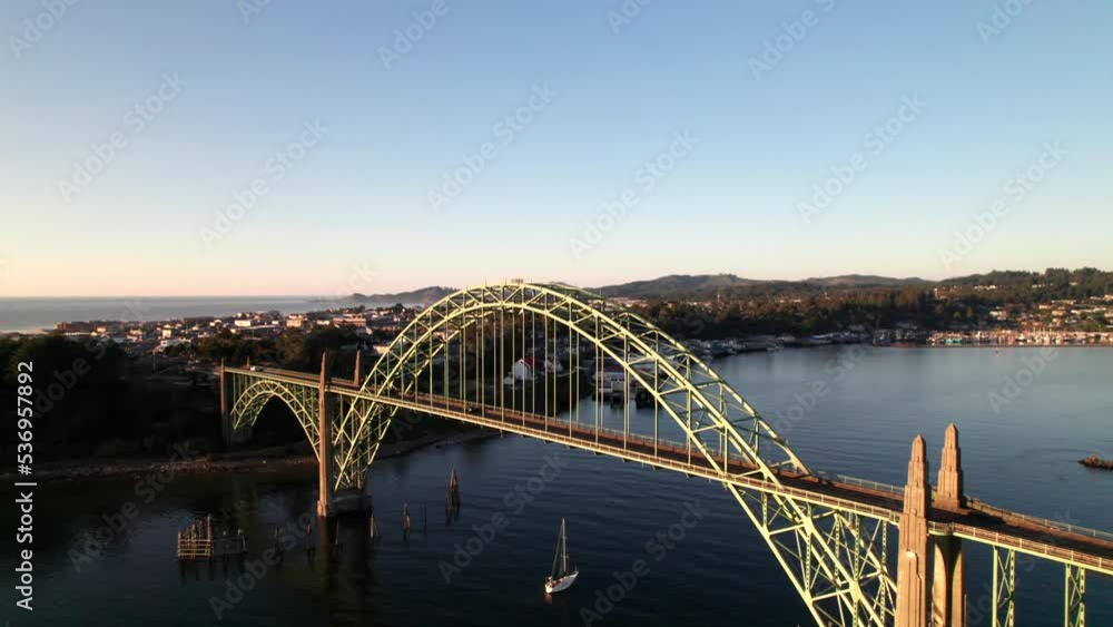Yaquina Bay Bridge, Newport, OR | Panoramic 4K drone shot Yaquina Bay Bridge, Newport, OR | Panoramic 4K drone shot
