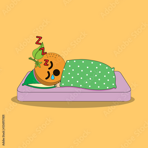 Art illustration Doodle Kawaii Fruits Symbol Character Orange Mascot Activity of Sleeping