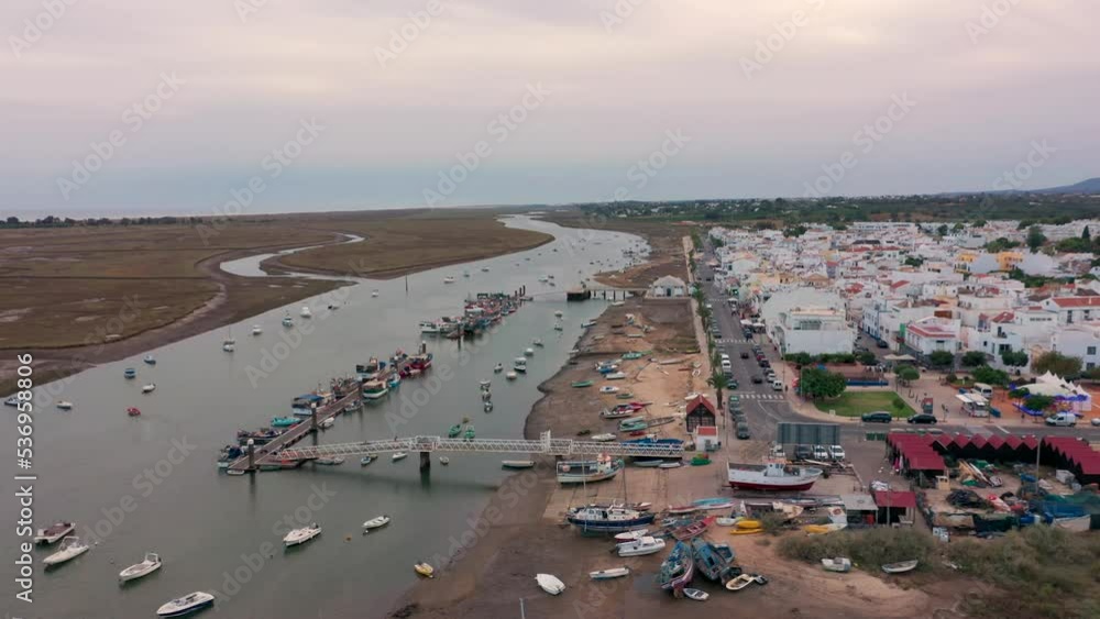 Aerial View Over Village Santa Luzia In Tavira, Portugal - drone shot Aerial View Over Village Santa Luzia In Tavira, Portugal - drone shot