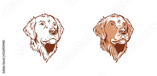 Dog head of golden retriever illustration vector logo design with smiley cute face