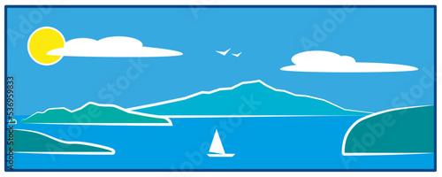 Minimal vesuvius and capri panorama view from Sorrento by day