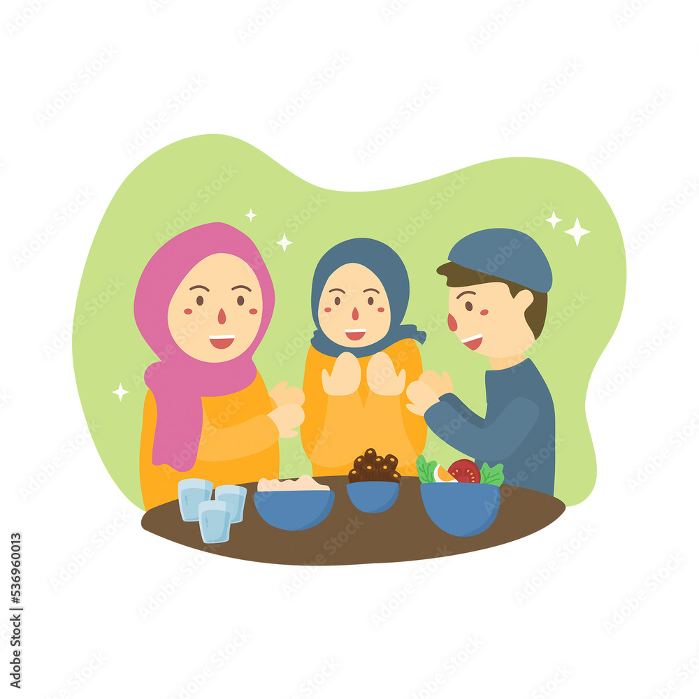 Moslem family enjoying ramadan iftar together in happiness during fastin Moslem family enjoying ramadan iftar together in happiness during fastin