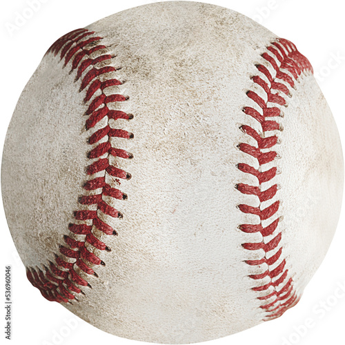 Closeup of dirty baseball isolated on white photo