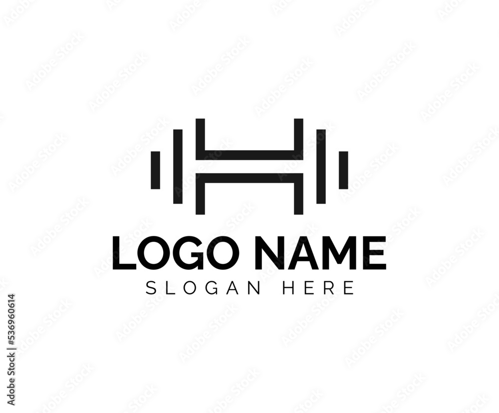 creative monogram barbell logo with letter H. creative monogram barbell logo with letter H.
