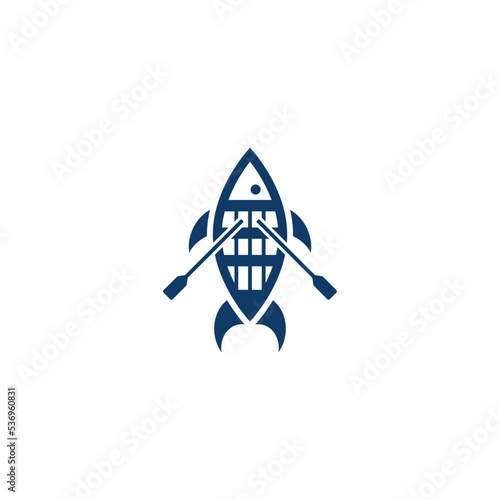 Boat with oars combination with fish. Logo design.