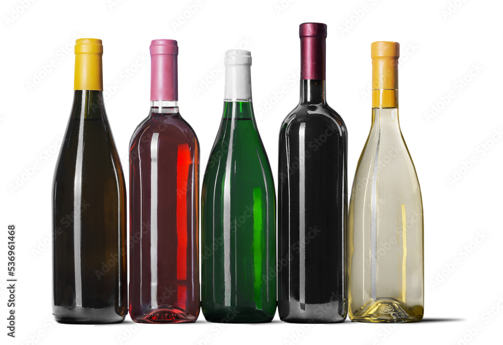 Wine bottles in row isolated on white background Wine bottles in row isolated on white background