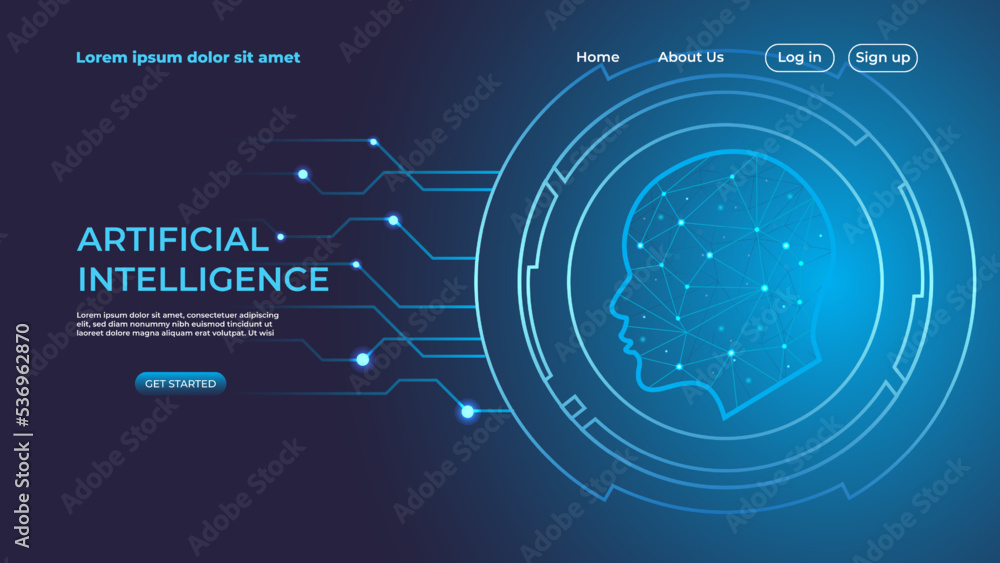 Obraz premium Artificial Intelligence Landing Page Background. 