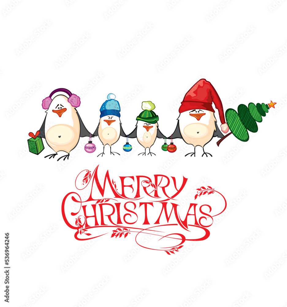 Merry Christmas card for your design with funny cute animals Merry Christmas card for your design with funny cute animals