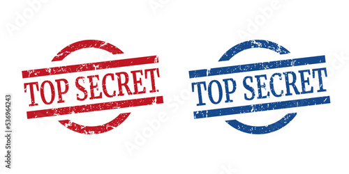 Damaged red and blue round stamp with the inscription - Top Secret - Confidential - vector