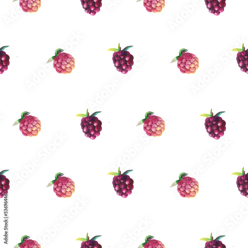 Watercolor Pink Blackberry Seamless Pattern, Food Digital Paper