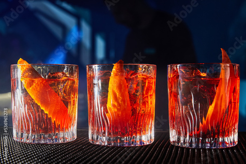 Tableau sur toile Old Fashioned cocktail from whiskey and bittersweet orange peel flavor