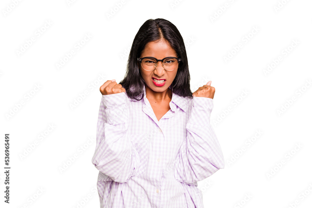 Young Indian woman isolated upset screaming with tense hands. Young Indian woman isolated upset screaming with tense hands.