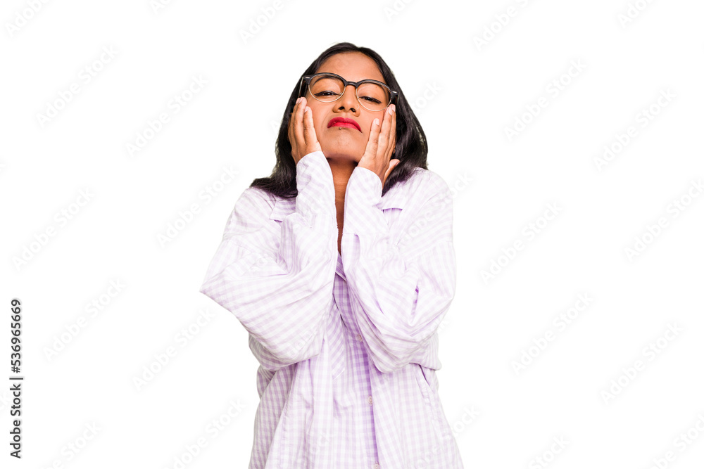 Young Indian woman isolated whining and crying disconsolately. Young Indian woman isolated whining and crying disconsolately.