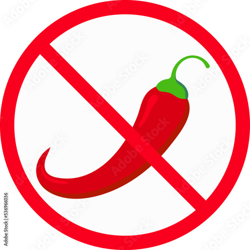 Spicy chilli pepper in avoid red crossed circle vector icon isolated on white background.