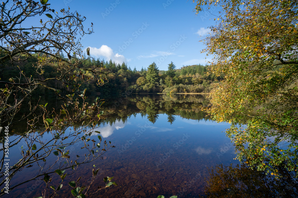 Reflective LLyn Mair near Maentwrog in Gwynedd, North Wales Reflective LLyn Mair near Maentwrog in Gwynedd, North Wales