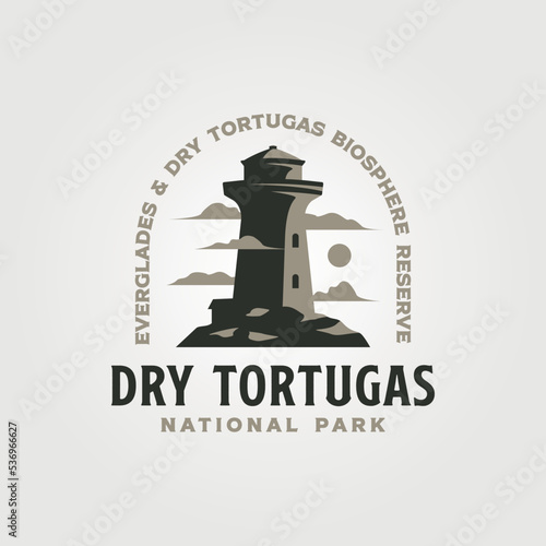dry tortugas vintage logo vector with lighthouse symbol illustration design