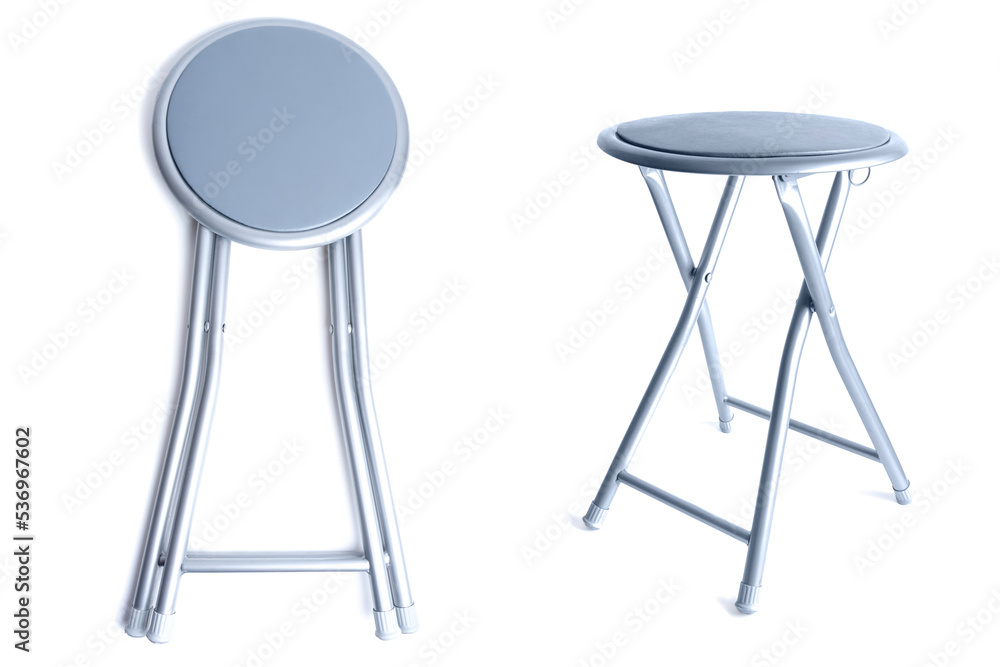 Portable collapsible stool isolated on white