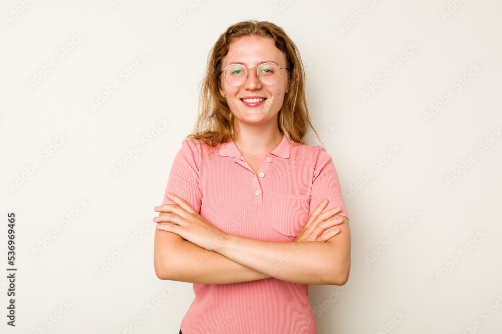 Obraz premium Young caucasian woman isolated on white background who feels confident, crossing arms with determination.