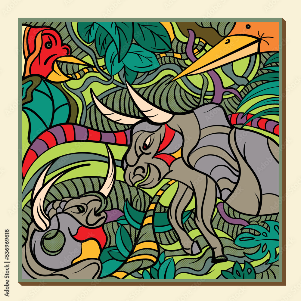 doodle forest animal art background vector illustration