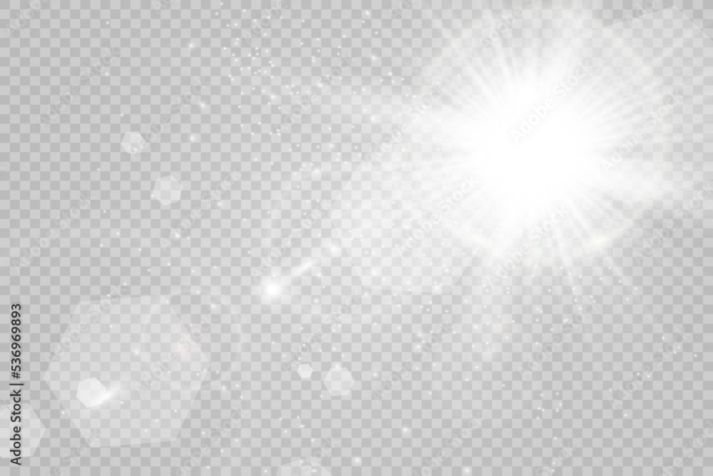 Special lens flash, light effect. The flash flashes rays and searchlight. illust.White glowing light. Beautiful star Light from the rays. The sun is backlit. Bright beautiful star. Sunlight. Glare. Special lens flash, light effect. The flash flashes rays and searchlight. illust.White glowing light. Beautiful star Light from the rays. The sun is backlit. Bright beautiful star. Sunlight. Glare.