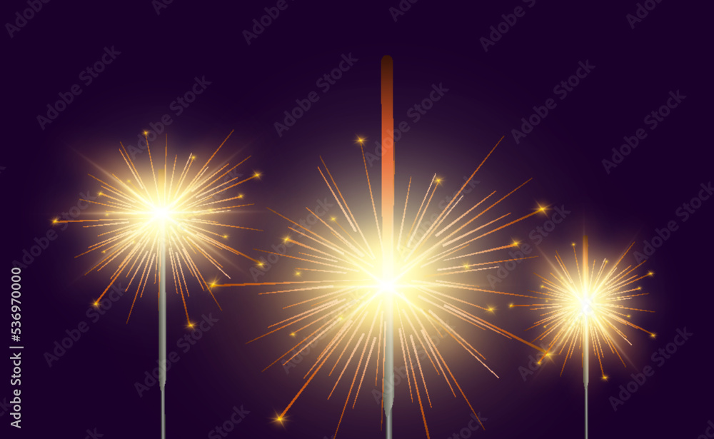 Magical light. Sparkler. Candle sparkling on the background. Realistic vector light effect. Winter, seasonal christmas decoration illustration.	